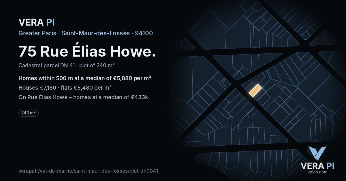 75 Rue Élias Howe, Saint-Maur-des-Fossés at night – the plot lit, the parcels around coloured by the prices near them