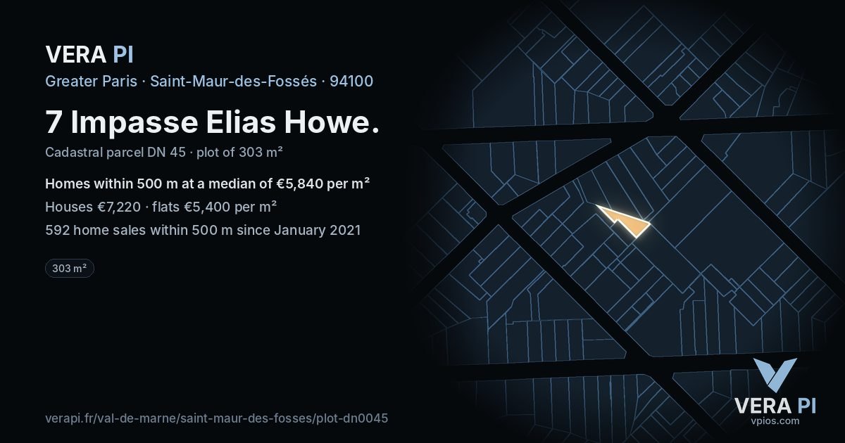 7 Impasse Elias Howe, Saint-Maur-des-Fossés at night – the plot lit, the parcels around coloured by the prices near them