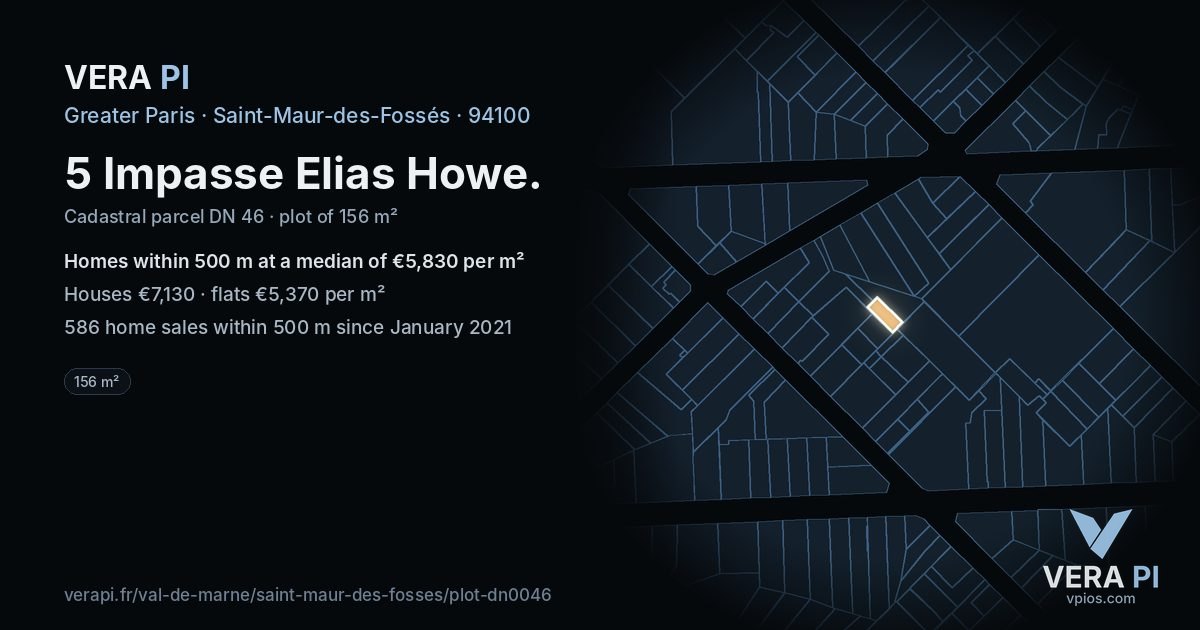 5 Impasse Elias Howe, Saint-Maur-des-Fossés at night – the plot lit, the parcels around coloured by the prices near them