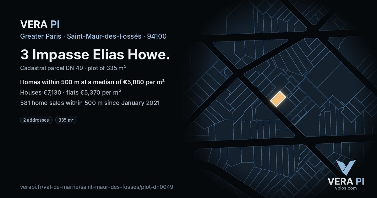 3 Impasse Elias Howe, Saint-Maur-des-Fossés at night – the plot lit, the parcels around coloured by the prices near them