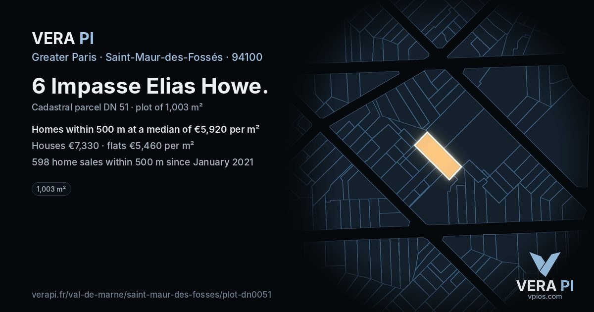 6 Impasse Elias Howe, Saint-Maur-des-Fossés at night – the plot lit, the parcels around coloured by the prices near them