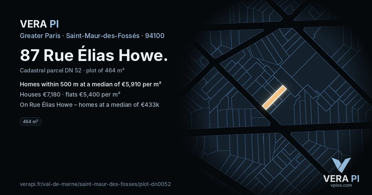 87 Rue Élias Howe, Saint-Maur-des-Fossés at night – the plot lit, the parcels around coloured by the prices near them