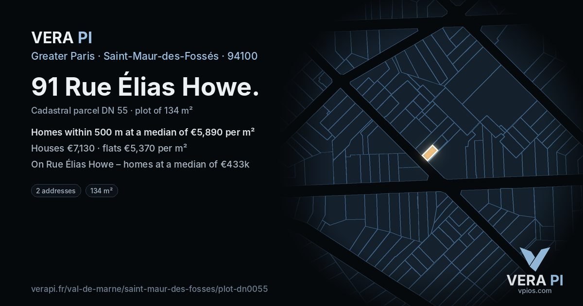 91 Rue Élias Howe, Saint-Maur-des-Fossés at night – the plot lit, the parcels around coloured by the prices near them