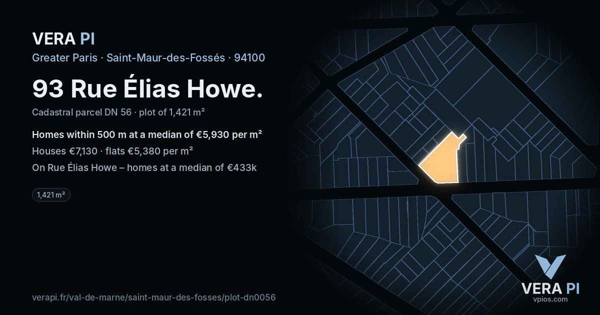 93 Rue Élias Howe, Saint-Maur-des-Fossés at night – the plot lit, the parcels around coloured by the prices near them