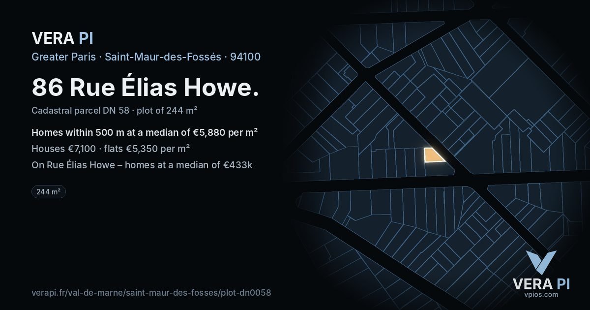 86 Rue Élias Howe, Saint-Maur-des-Fossés at night – the plot lit, the parcels around coloured by the prices near them