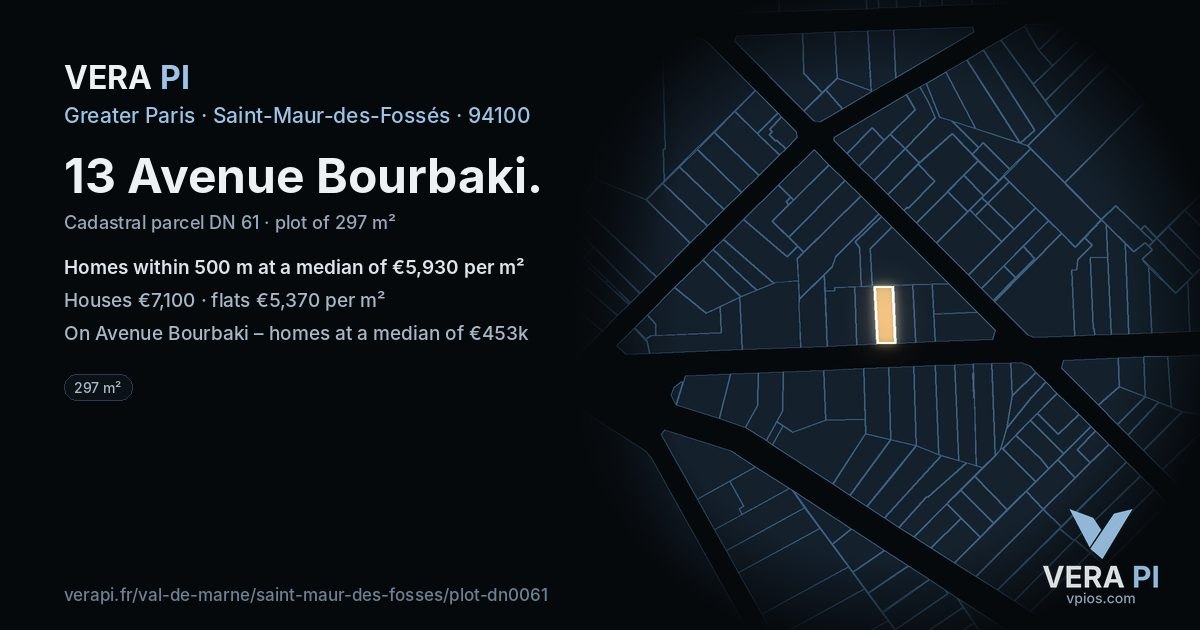 13 Avenue Bourbaki, Saint-Maur-des-Fossés at night – the plot lit, the parcels around coloured by the prices near them