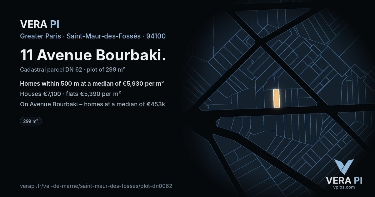 11 Avenue Bourbaki, Saint-Maur-des-Fossés at night – the plot lit, the parcels around coloured by the prices near them