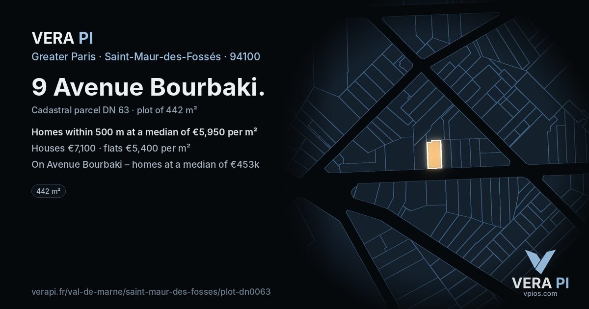 9 Avenue Bourbaki, Saint-Maur-des-Fossés at night – the plot lit, the parcels around coloured by the prices near them