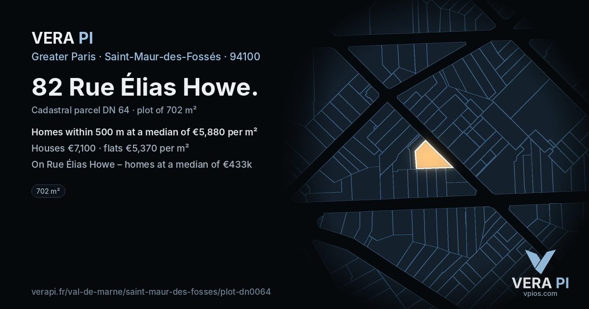 82 Rue Élias Howe, Saint-Maur-des-Fossés at night – the plot lit, the parcels around coloured by the prices near them