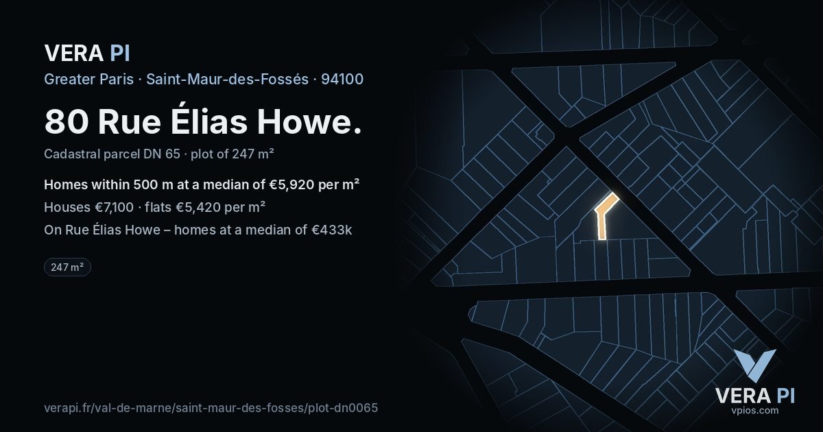80 Rue Élias Howe, Saint-Maur-des-Fossés at night – the plot lit, the parcels around coloured by the prices near them