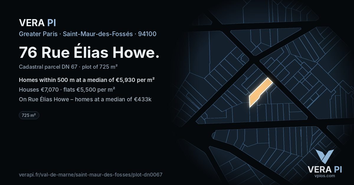 76 Rue Élias Howe, Saint-Maur-des-Fossés at night – the plot lit, the parcels around coloured by the prices near them
