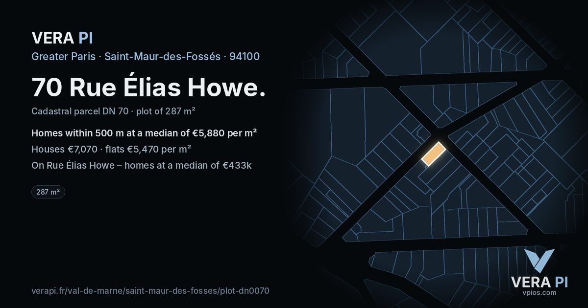 70 Rue Élias Howe, Saint-Maur-des-Fossés at night – the plot lit, the parcels around coloured by the prices near them