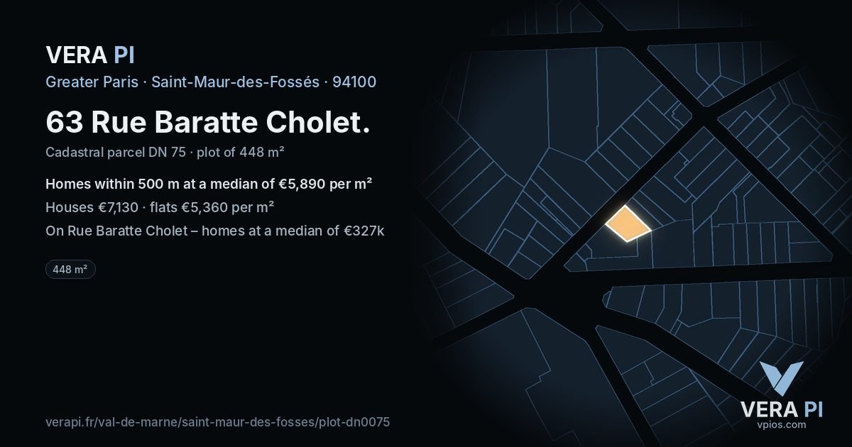 63 Rue Baratte Cholet, Saint-Maur-des-Fossés at night – the plot lit, the parcels around coloured by the prices near them