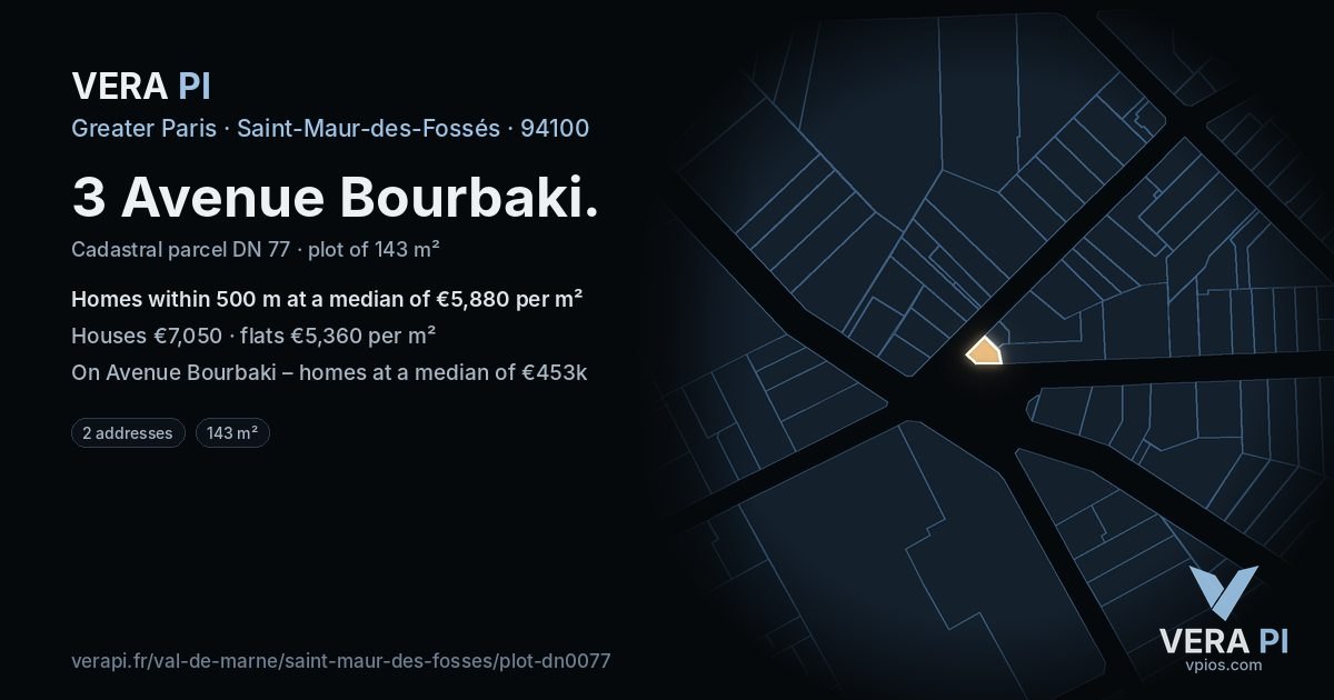 3 Avenue Bourbaki, Saint-Maur-des-Fossés at night – the plot lit, the parcels around coloured by the prices near them