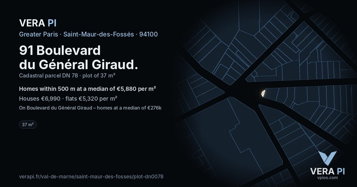 91 Boulevard du Général Giraud, Saint-Maur-des-Fossés at night – the plot lit, the parcels around coloured by the prices near them