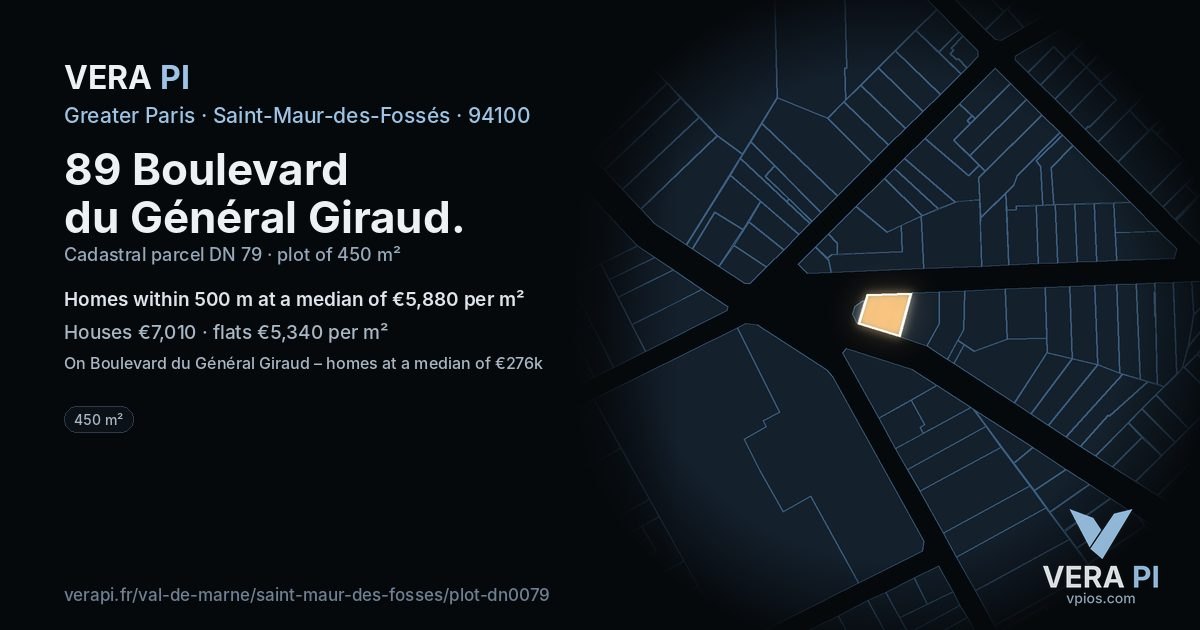 89 Boulevard du Général Giraud, Saint-Maur-des-Fossés at night – the plot lit, the parcels around coloured by the prices near them