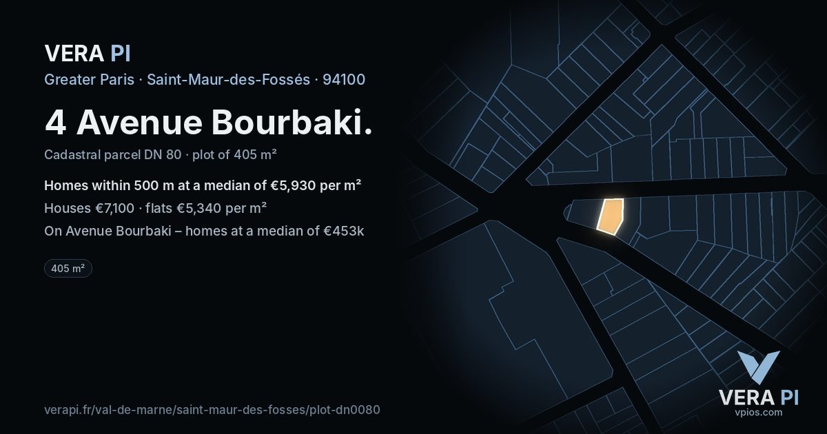 4 Avenue Bourbaki, Saint-Maur-des-Fossés at night – the plot lit, the parcels around coloured by the prices near them