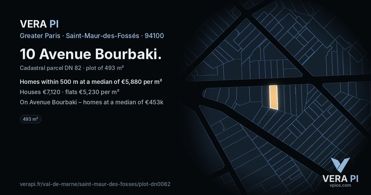10 Avenue Bourbaki, Saint-Maur-des-Fossés at night – the plot lit, the parcels around coloured by the prices near them
