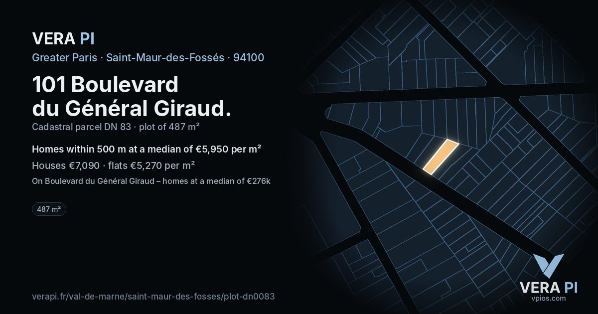 101 Boulevard du Général Giraud, Saint-Maur-des-Fossés at night – the plot lit, the parcels around coloured by the prices near them