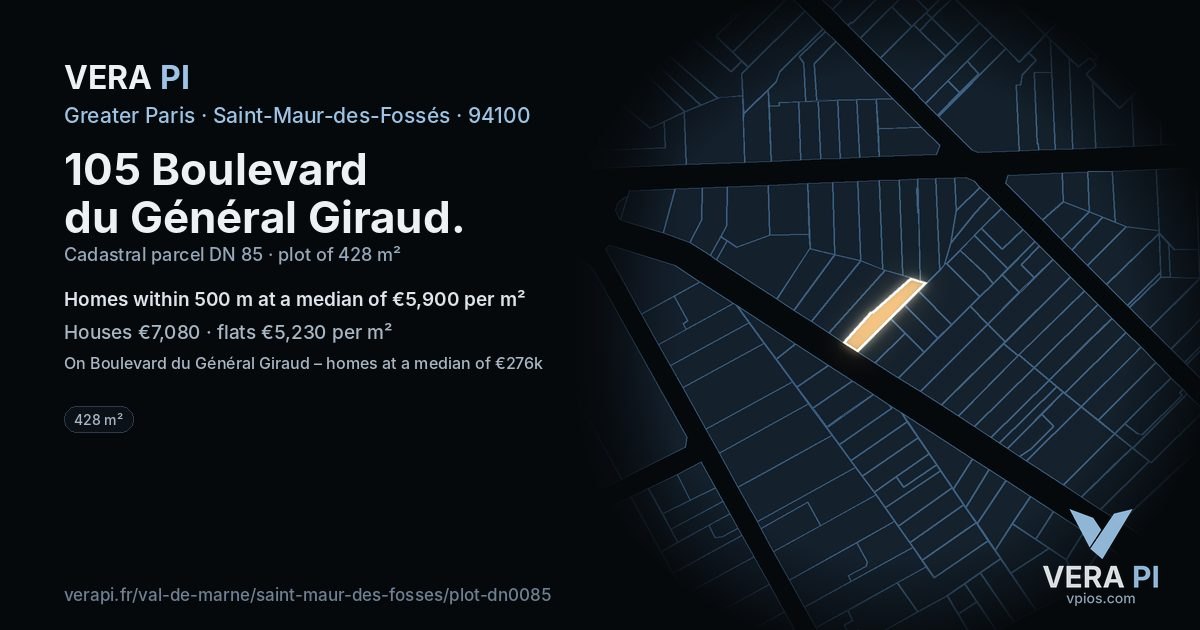 105 Boulevard du Général Giraud, Saint-Maur-des-Fossés at night – the plot lit, the parcels around coloured by the prices near them