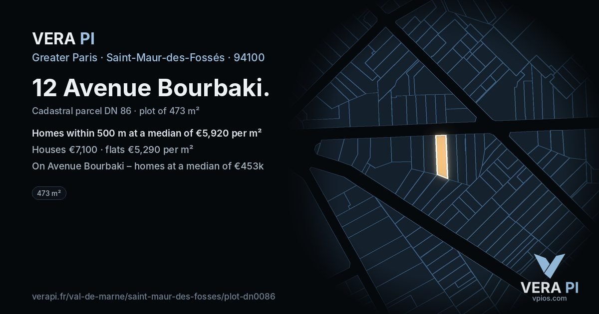 12 Avenue Bourbaki, Saint-Maur-des-Fossés at night – the plot lit, the parcels around coloured by the prices near them