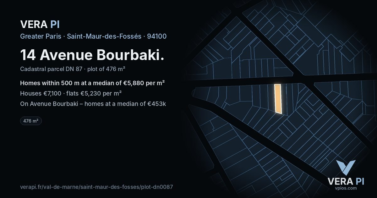 14 Avenue Bourbaki, Saint-Maur-des-Fossés at night – the plot lit, the parcels around coloured by the prices near them