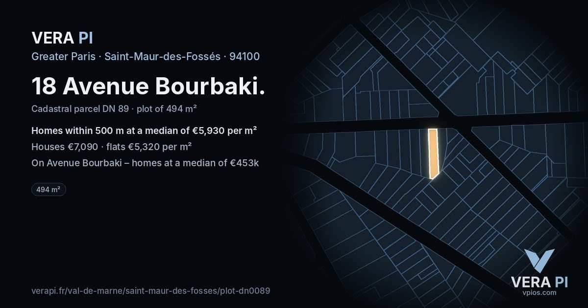 18 Avenue Bourbaki, Saint-Maur-des-Fossés at night – the plot lit, the parcels around coloured by the prices near them