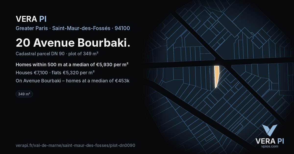 20 Avenue Bourbaki, Saint-Maur-des-Fossés at night – the plot lit, the parcels around coloured by the prices near them