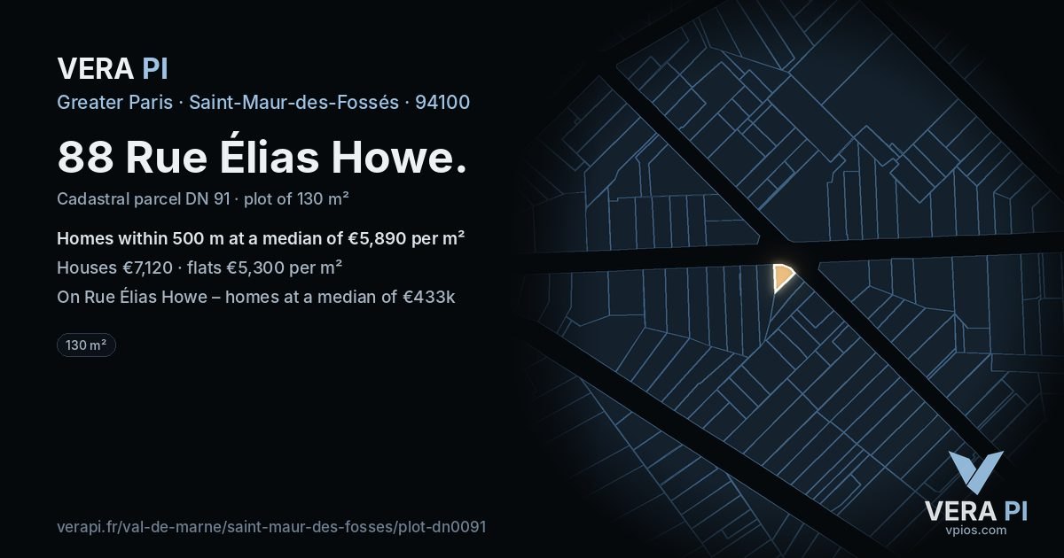 88 Rue Élias Howe, Saint-Maur-des-Fossés at night – the plot lit, the parcels around coloured by the prices near them