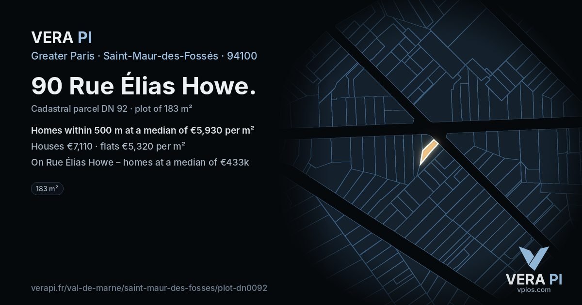 90 Rue Élias Howe, Saint-Maur-des-Fossés at night – the plot lit, the parcels around coloured by the prices near them