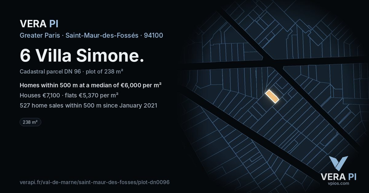 6 Villa Simone, Saint-Maur-des-Fossés at night – the plot lit, the parcels around coloured by the prices near them