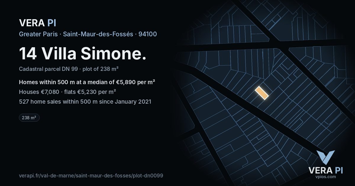14 Villa Simone, Saint-Maur-des-Fossés at night – the plot lit, the parcels around coloured by the prices near them