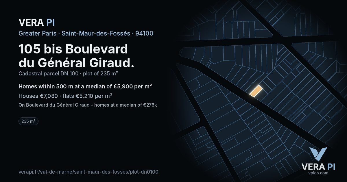 105 bis Boulevard du Général Giraud, Saint-Maur-des-Fossés at night – the plot lit, the parcels around coloured by the prices near them
