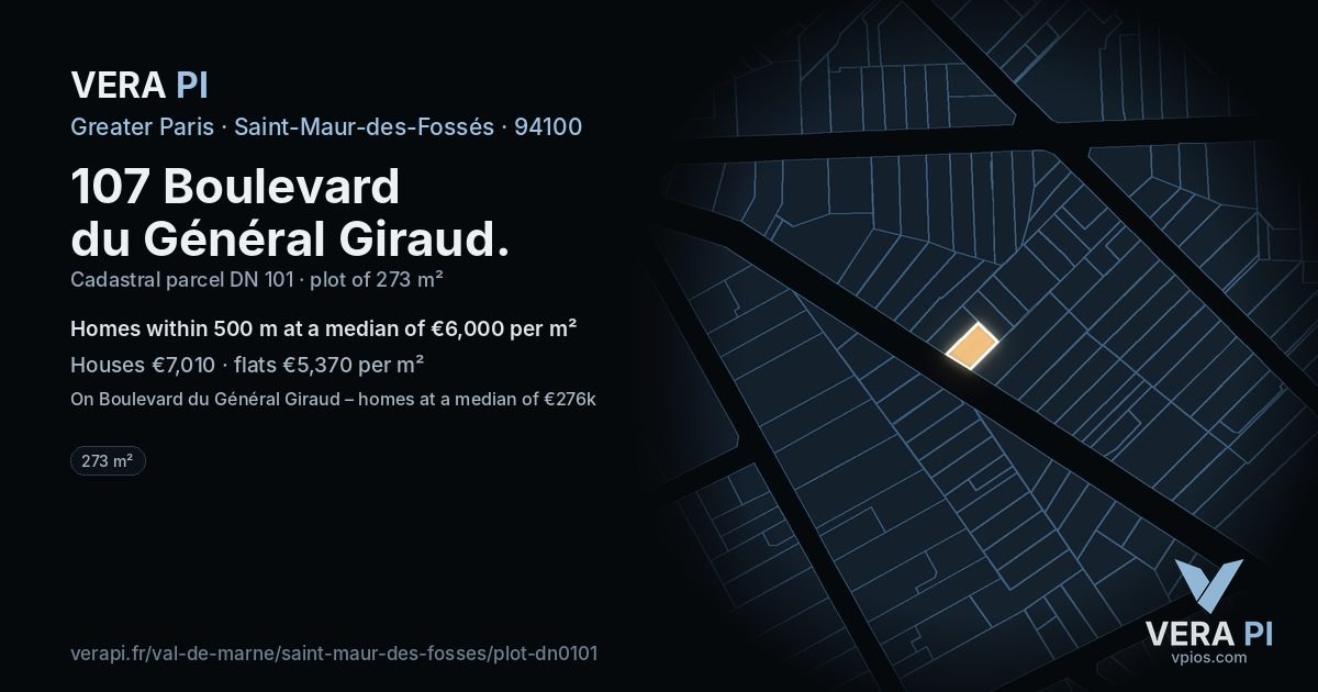 107 Boulevard du Général Giraud, Saint-Maur-des-Fossés at night – the plot lit, the parcels around coloured by the prices near them