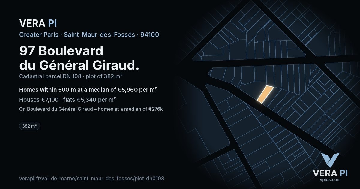 97 Boulevard du Général Giraud, Saint-Maur-des-Fossés at night – the plot lit, the parcels around coloured by the prices near them