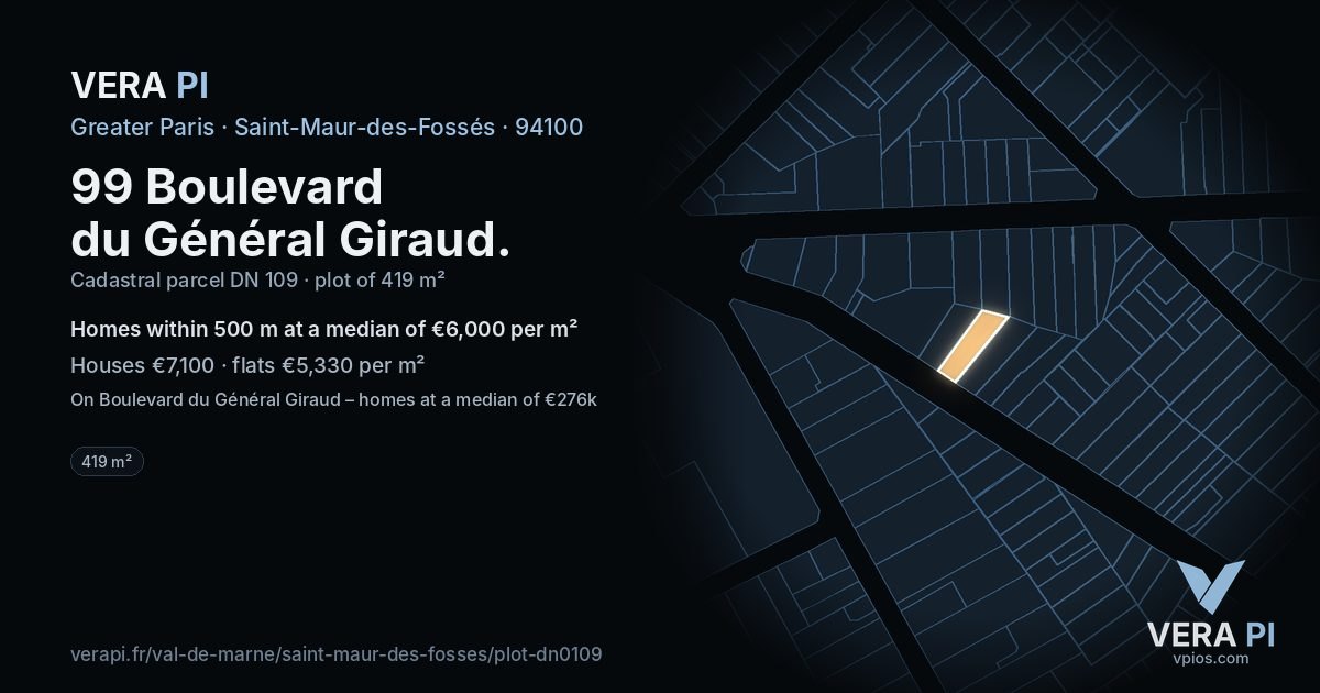 99 Boulevard du Général Giraud, Saint-Maur-des-Fossés at night – the plot lit, the parcels around coloured by the prices near them