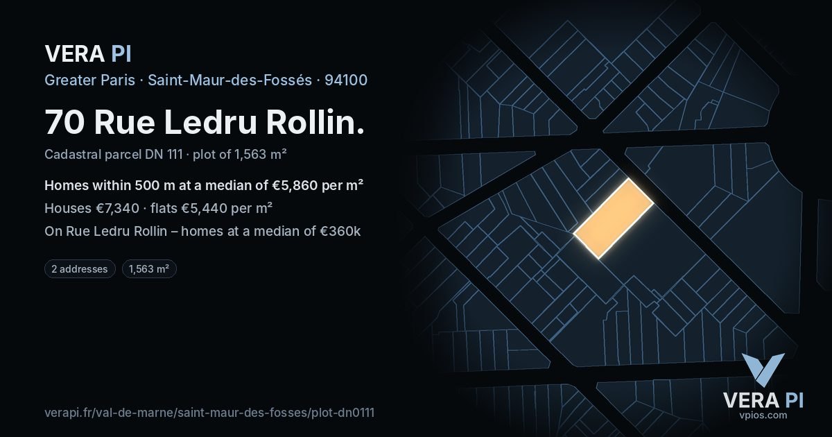 70 Rue Ledru Rollin, Saint-Maur-des-Fossés at night – the plot lit, the parcels around coloured by the prices near them