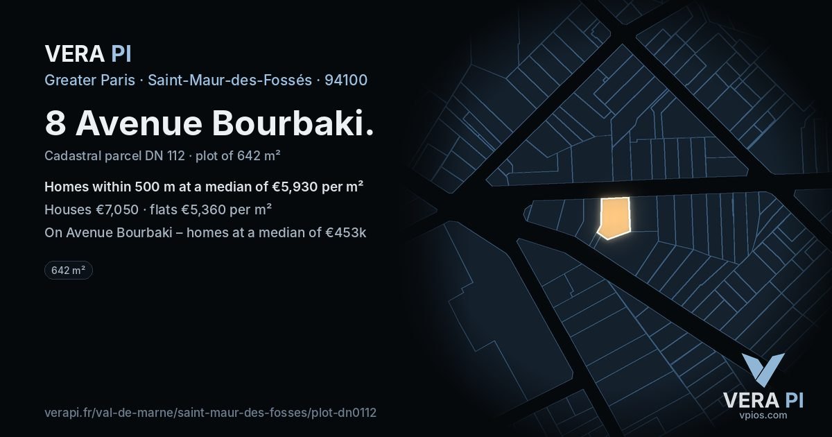 8 Avenue Bourbaki, Saint-Maur-des-Fossés at night – the plot lit, the parcels around coloured by the prices near them