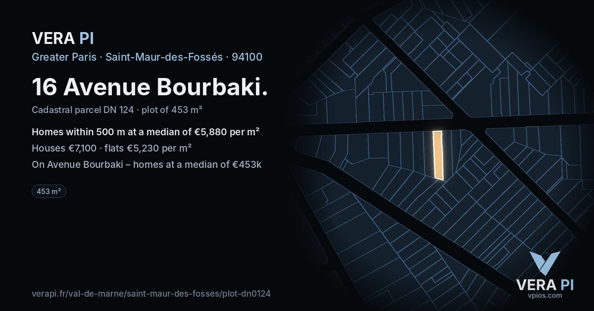 16 Avenue Bourbaki, Saint-Maur-des-Fossés at night – the plot lit, the parcels around coloured by the prices near them