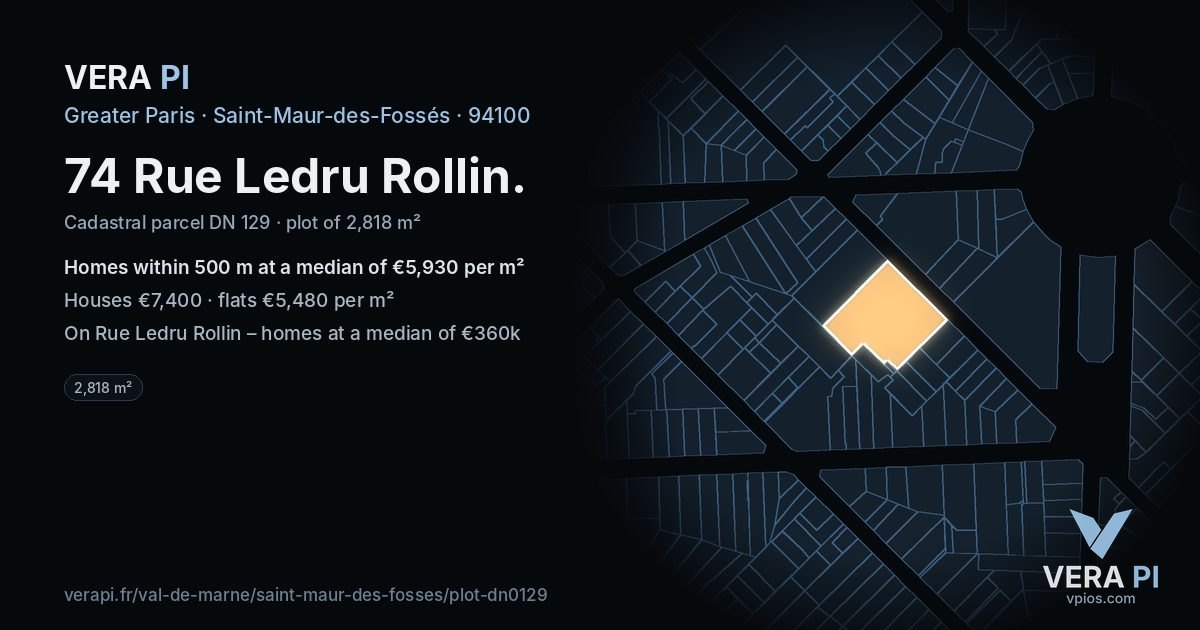 74 Rue Ledru Rollin, Saint-Maur-des-Fossés at night – the plot lit, the parcels around coloured by the prices near them