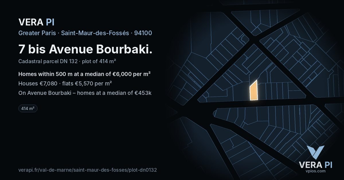 7 bis Avenue Bourbaki, Saint-Maur-des-Fossés at night – the plot lit, the parcels around coloured by the prices near them