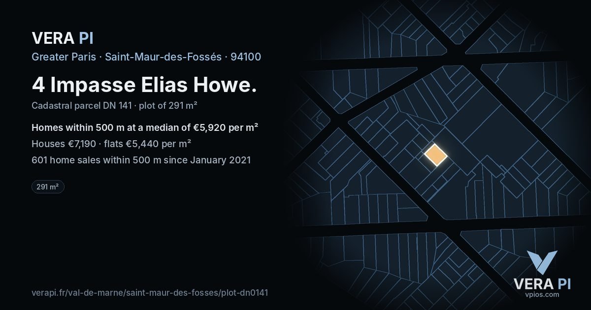4 Impasse Elias Howe, Saint-Maur-des-Fossés at night – the plot lit, the parcels around coloured by the prices near them