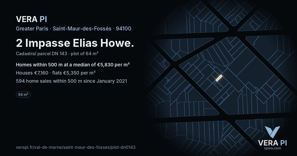 2 Impasse Elias Howe, Saint-Maur-des-Fossés at night – the plot lit, the parcels around coloured by the prices near them