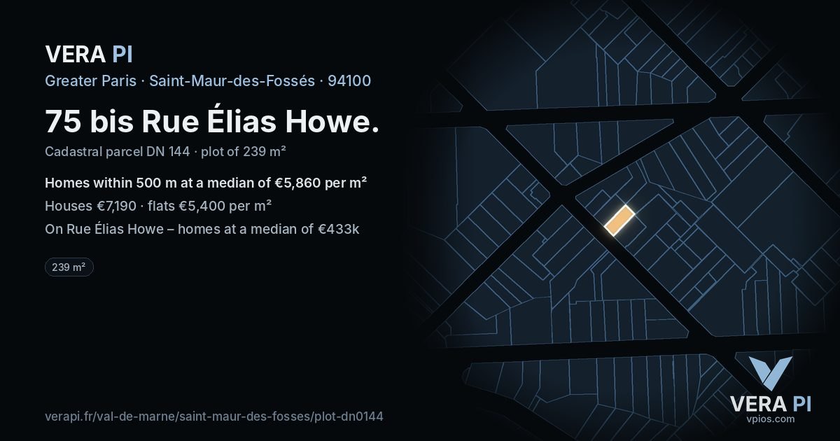 75 bis Rue Élias Howe, Saint-Maur-des-Fossés at night – the plot lit, the parcels around coloured by the prices near them