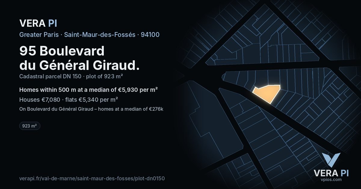 95 Boulevard du Général Giraud, Saint-Maur-des-Fossés at night – the plot lit, the parcels around coloured by the prices near them