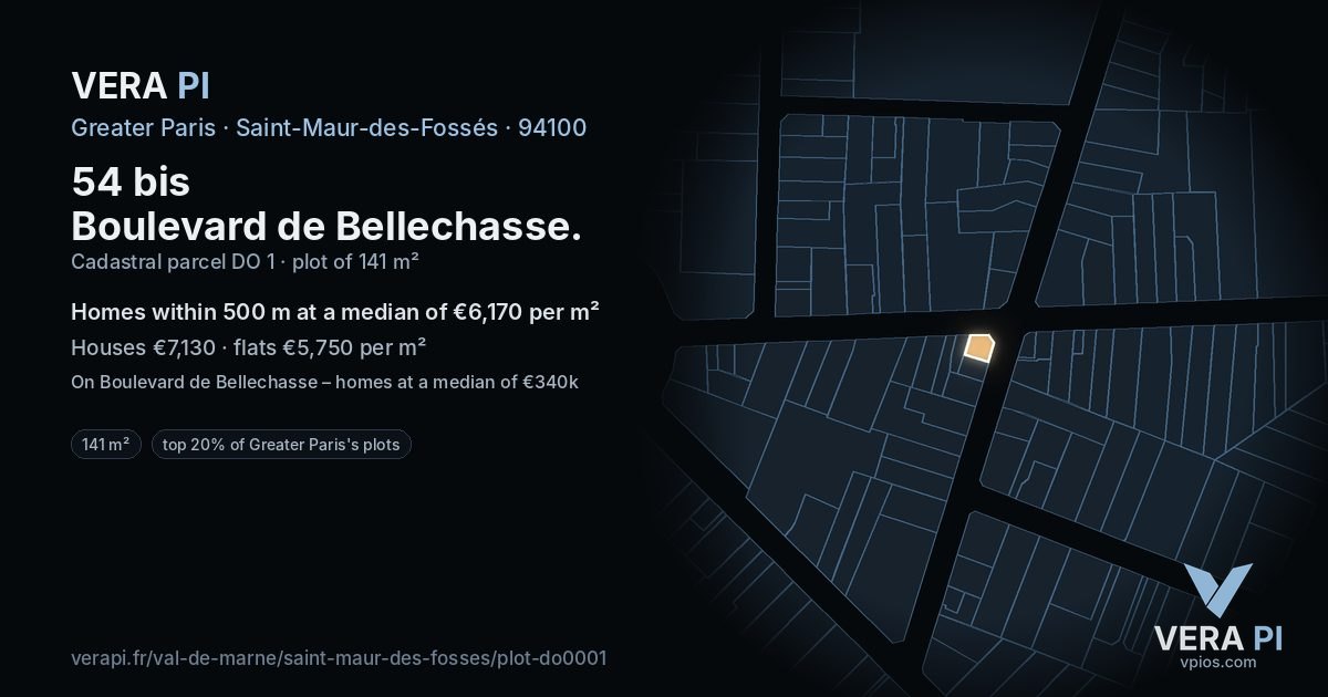 54 bis Boulevard de Bellechasse, Saint-Maur-des-Fossés at night – the plot lit, the parcels around coloured by the prices near them