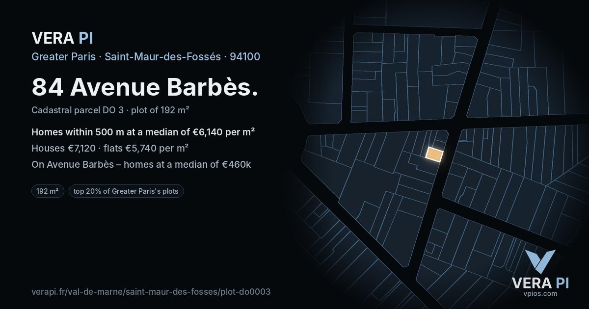 84 Avenue Barbès, Saint-Maur-des-Fossés at night – the plot lit, the parcels around coloured by the prices near them