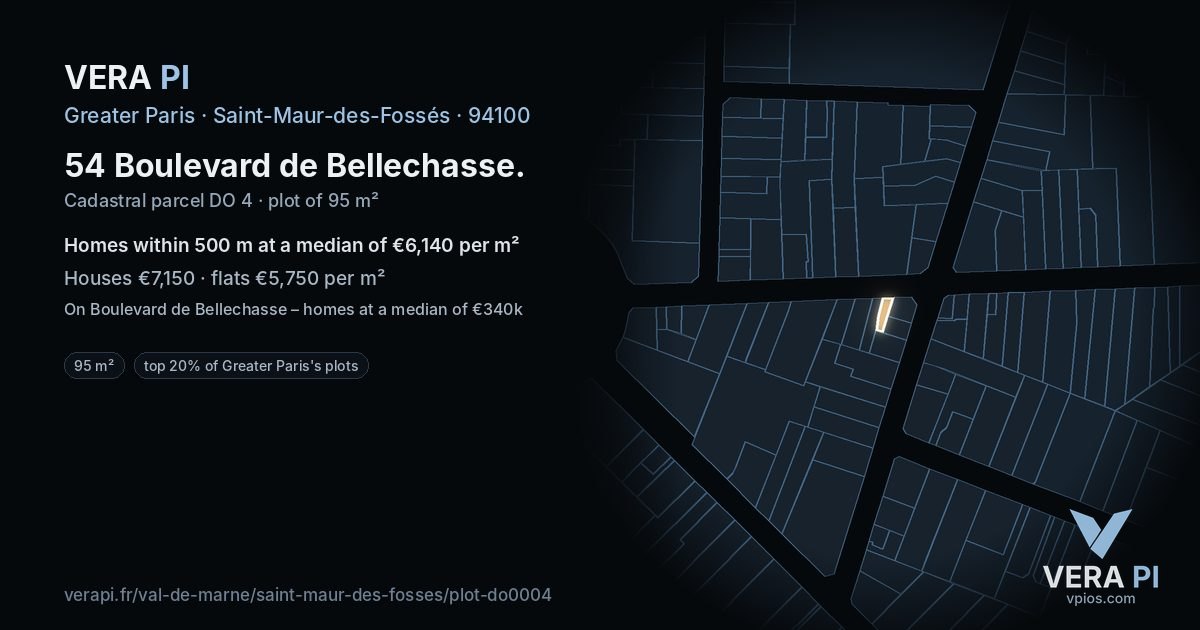 54 Boulevard de Bellechasse, Saint-Maur-des-Fossés at night – the plot lit, the parcels around coloured by the prices near them