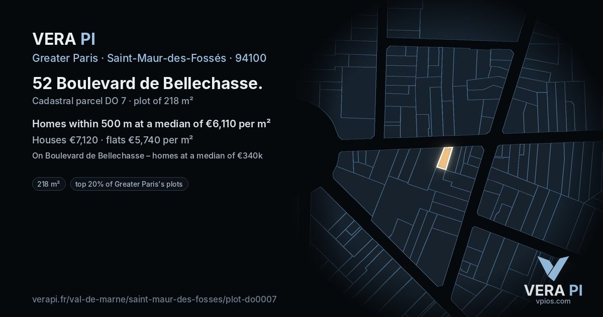 52 Boulevard de Bellechasse, Saint-Maur-des-Fossés at night – the plot lit, the parcels around coloured by the prices near them