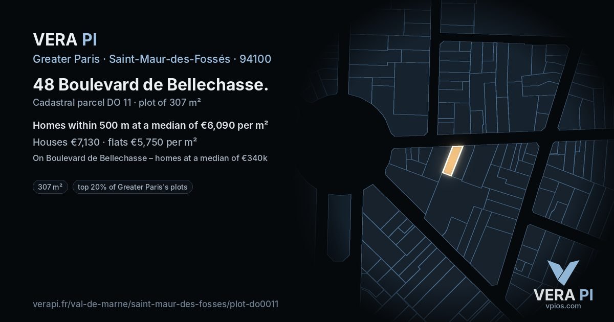 48 Boulevard de Bellechasse, Saint-Maur-des-Fossés at night – the plot lit, the parcels around coloured by the prices near them